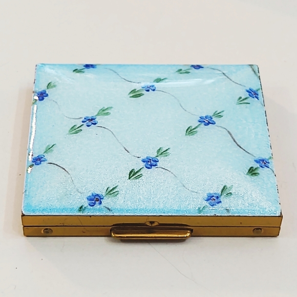 Vintage Blue Floral Guilloche Compact Mirror - Picture 3 of 5